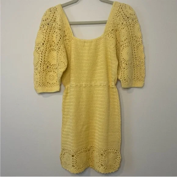 NWT Spell Crochet Doily Puff Sleeve Grannycore Cottagecore Mini Dress Small - Picture 6 of 13